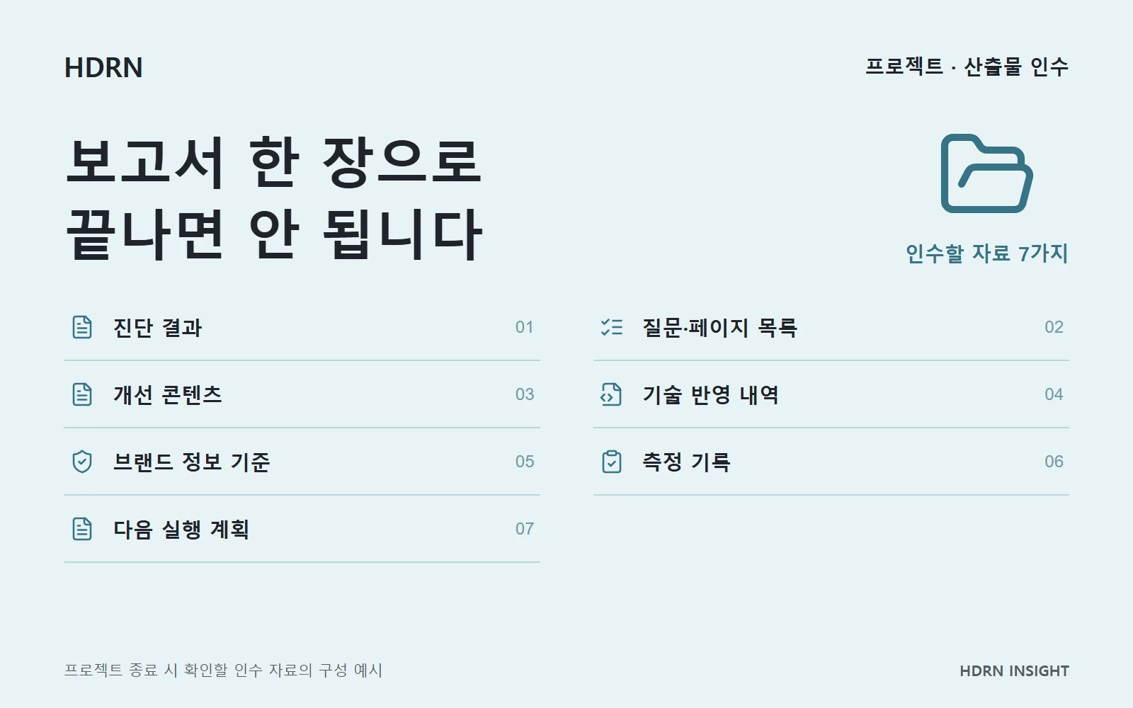 AEO·GEO 프로젝트에서 인수할 진단, 질문 목록, 콘텐츠, 기술 반영과 측정 자료의 목록