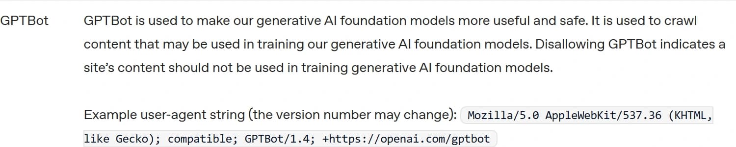 OpenAI 공식 문서의 GPTBot 설명으로 생성형 AI 기초 모델 학습에 사용될 수 있는 콘텐츠를 수집한다고 안내